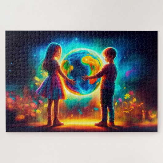 Aardse dag kinderen Wereld milieu natuur Legpuzzel (Horizontaal)