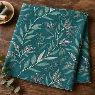 Aardse Diep Teal-Groene Botanische Bladpatroon Stof