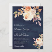 Aardse Dusty Peach Bloemen Alles in Een Navy Weddi Kaart (Voorkant)
