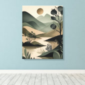 Aardse Elegantie: Abstracte Salie en Zwart Canvas Afdruk (Insitu (Houten vloer))