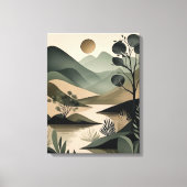 Aardse Elegantie: Abstracte Salie en Zwart Canvas Afdruk (Voorkant)