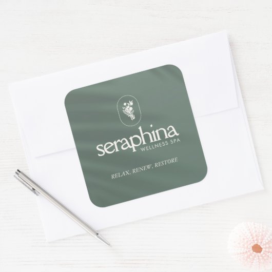 Aardse elegantie Logo Beauty, Wellness, Spa Sage Vierkante Sticker (Envelop)