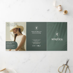 Aardse Elegantie Logo Schoonheid, Spa Sage Brochur Drieluik Kaart