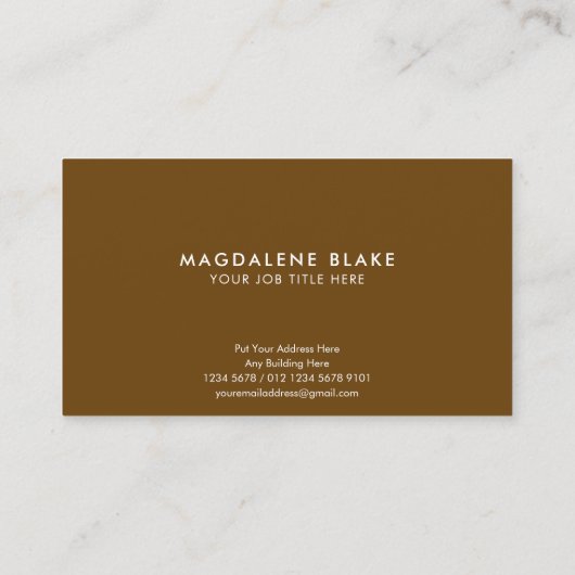 Aardse elegantie | Natuurlijke bruinachtige aardkl Visitekaartje (Achterkant)