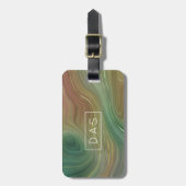 Aardse Emerald Strata | Groen Gouden Inkt Monogram Bagagelabel (Voorkant verticaal)