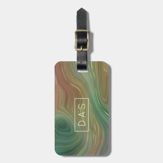 Aardse Emerald Strata | Groen Gouden Inkt Monogram Bagagelabel (Voorkant verticaal)