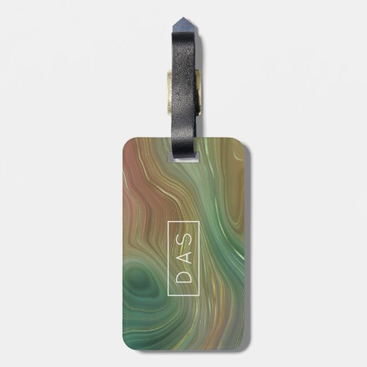 Aardse Emerald Strata | Groen Gouden Inkt Monogram Bagagelabel (Achterkant verticaal)