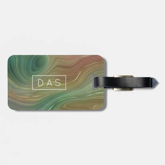 Aardse Emerald Strata | Groen Gouden Inkt Monogram Bagagelabel (Achterkant horizontaal)