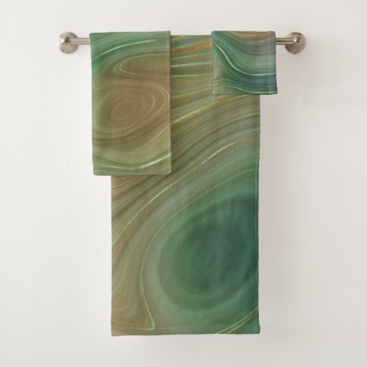 Aardse Emerald Strata | Groene en Gouden Inkt Agaa Bad Handdoek (Insitu)