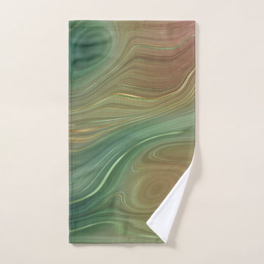 Aardse Emerald Strata | Groene en Gouden Inkt Agaa Bad Handdoek (Handdoek)