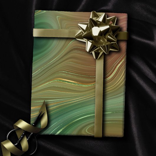 Aardse Emerald Strata | Groene en Gouden Inkt Agaa Cadeaupapier