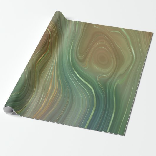 Aardse Emerald Strata | Groene en Gouden Inkt Agaa Cadeaupapier (Uitgerold)