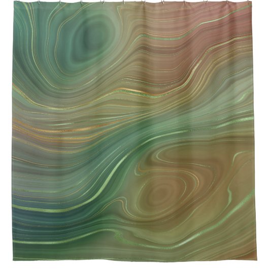 Aardse Emerald Strata | Groene en Gouden Inkt Agaa Douchegordijn (Voorkant)
