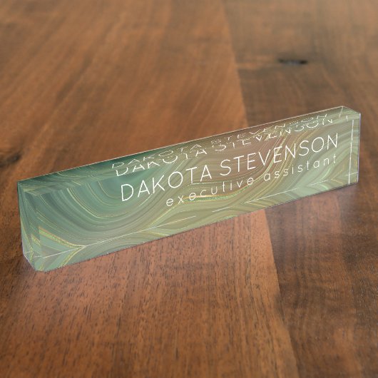 Aardse Emerald Strata | Groene en Gouden Inkt Agaa Naambordje (Zijkant)