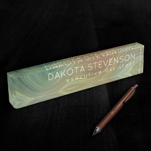 Aardse Emerald Strata Groene en Gouden Inkt Agaa Naambordje