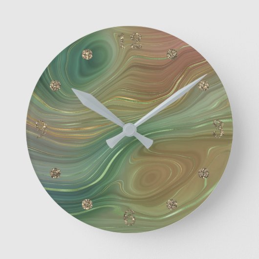 Aardse Emerald Strata | Groene en Gouden Inkt Agaa Ronde Klok (Voorkant)