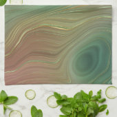 Aardse Emerald Strata | Groene en Gouden Inkt Agaa Theedoek (Gevouwen)
