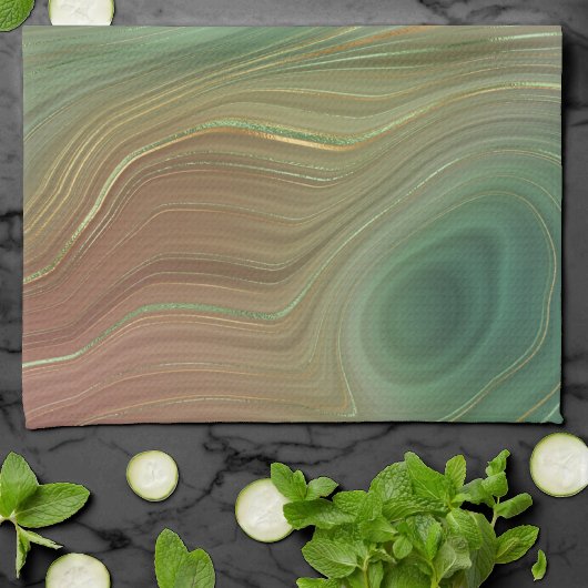 Aardse Emerald Strata | Groene en Gouden Inkt Agaa Theedoek