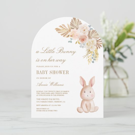 Aardse Floral Boho Bunny Rabbit Arch Baby shower Kaart (Staand voorkant)