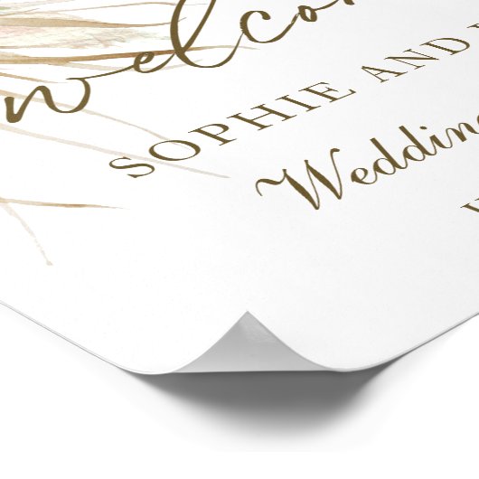 Aardse Gedroogde Pampagras Bloemige Trouw Welkom  Poster (Hoek)