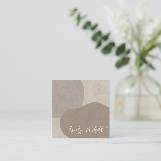 Aardse geweven Abstract modern Taupe Vierkante Visitekaartje (Staand voorkant)