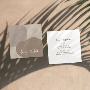 Aardse geweven Abstract modern Taupe Vierkante Visitekaartje