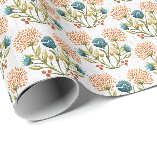 Aardse grillen: Waterverf bloemmotief. Cadeaupapier (Rol Hoek)