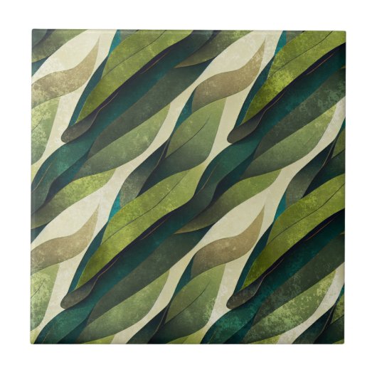 Aardse groene Art Deco ventilatorpatroon (2) Tegeltje (Voorkant)