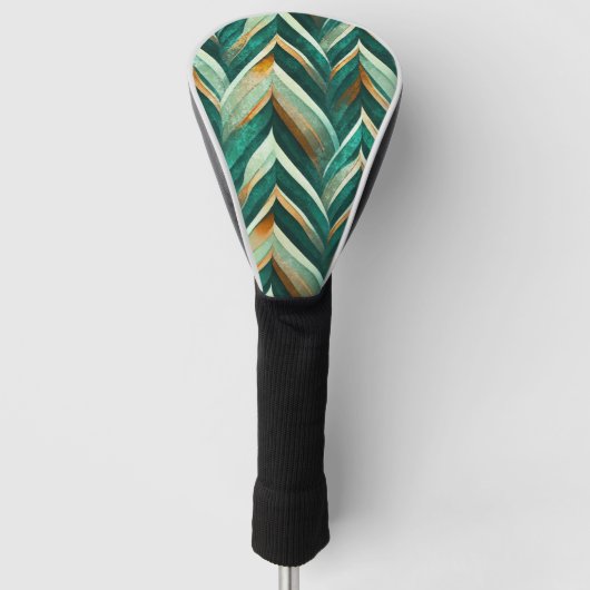 Aardse groene Art Deco ventilatorpatroon (4) Golfheadcover (Voorkant)