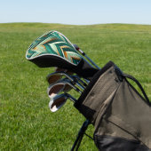 Aardse groene Art Deco ventilatorpatroon (4) Golfheadcover (Insitu)