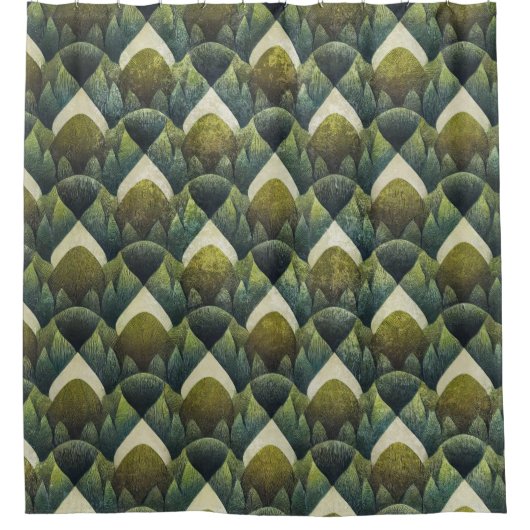 Aardse groene Art Deco ventilatorpatroon (5) Douchegordijn (Voorkant)