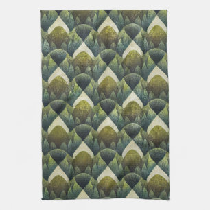 Aardse groene Art Deco ventilatorpatroon (5) Theedoek