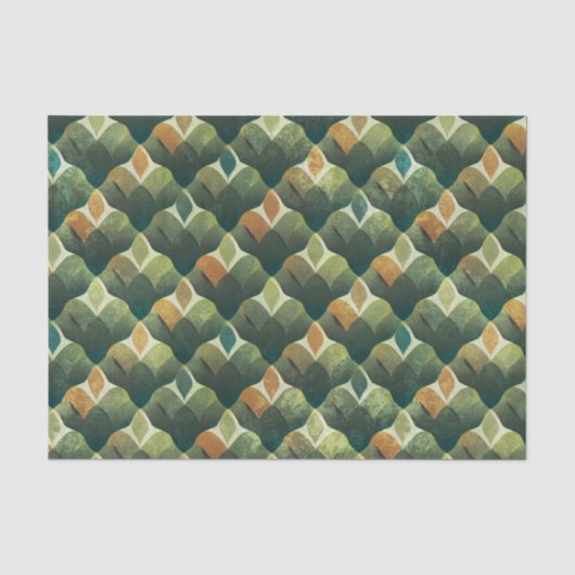 Aardse groene Art Deco waaierpatroon Tissuepapier (Voorkant)