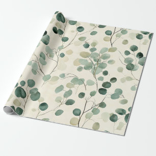 Aardse groene bladeren met crèmekleurige herfst ac cadeaupapier
