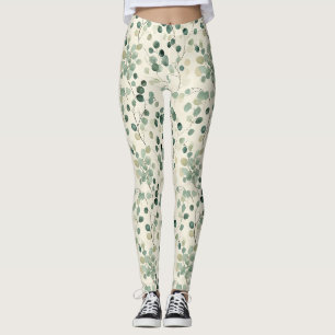 Aardse groene bladeren met roomkleurige herfst ach leggings