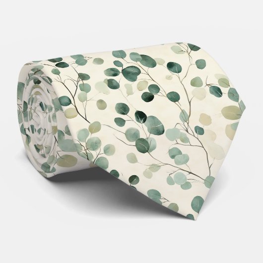 Aardse groene bladeren met roomkleurige herfst ach stropdas (Opgerold)