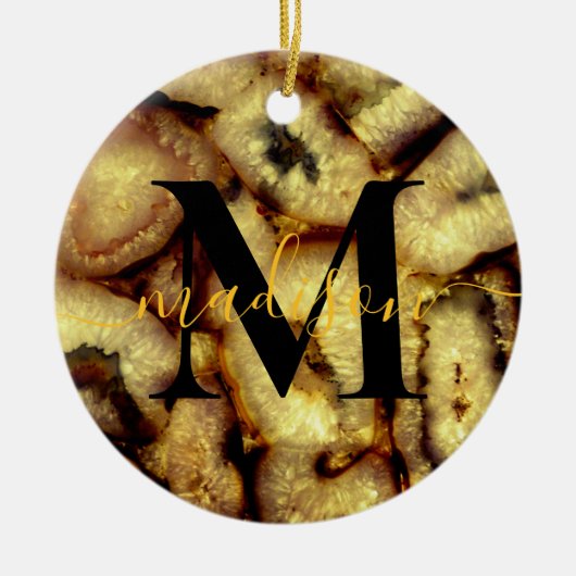 Aardse Groene Kwarts Agaat monogram Keramisch Ornament (Voorkant)