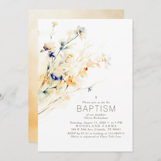 Aardse Herfst bloeit Elegant Doopsel Kaart (Voorkant / Achterkant)