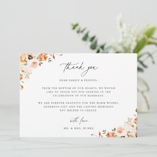 Aardse herfst bloemstuk  bedankkaart (Staand voorkant)