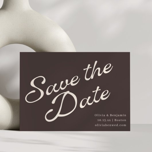 Aardse Herfst Bruine Moderne Retro Script Bruiloft Save The Date