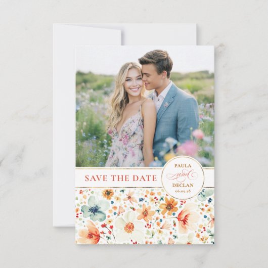 Aardse Herfst Wilde Bloem Save the Date Fotokaart (Voorkant)
