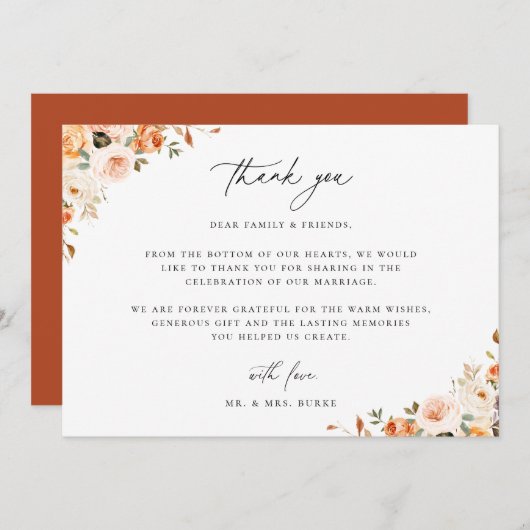 Aardse herfstbloemen bedankkaart (Voorkant / Achterkant)