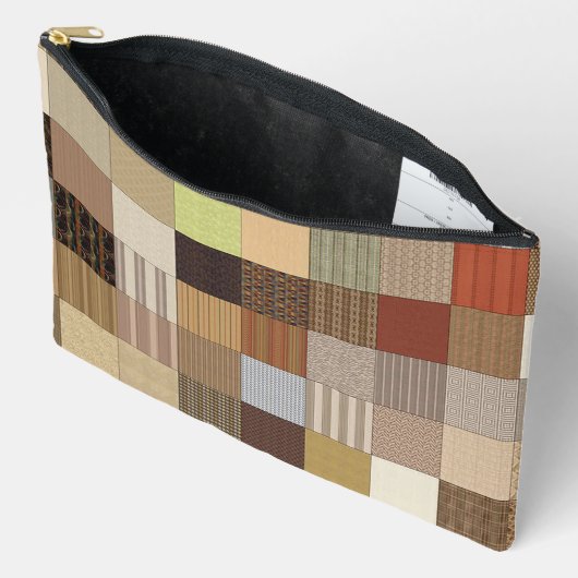 Aardse Houten Tegeltjesprint Cosmetische Tas (Open)