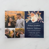 Aardse Ivoor Bloemencode QR Navyblauw Bruiloft (Binnen)