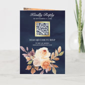 Aardse Ivoor Bloemencode QR Navyblauw Bruiloft (Achterkant)