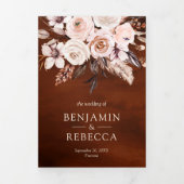 Aardse Ivoor Bloemencode Terracotta Bruiloft Drieluik Uitnodiging (Cover)