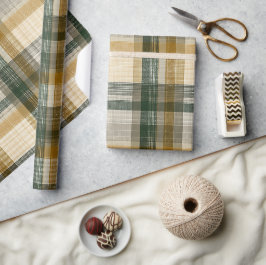 Aardse Khaki Groen Safari Zand Plaid Patroon Cadeaupapier