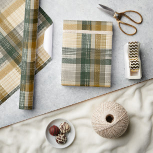 Aardse Khaki Groen Safari Zand Plaid Patroon Cadeaupapier