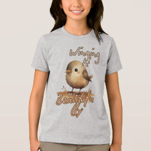Aardse kleine gezellige vogel Tri-Blend shirt