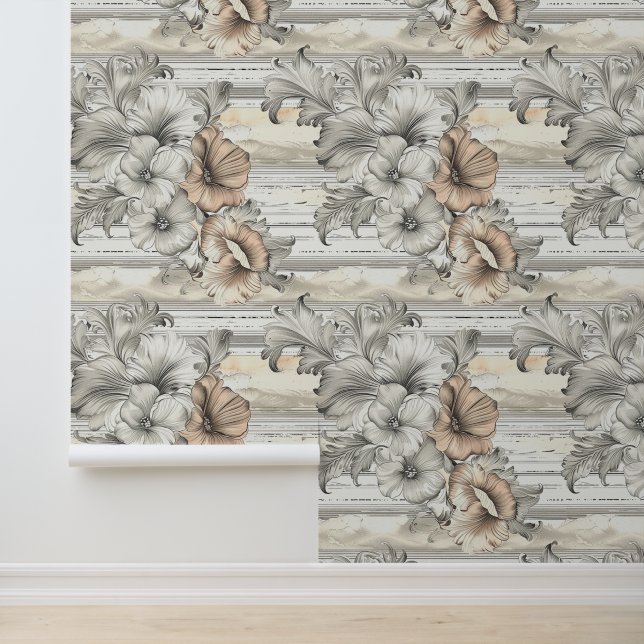 Aardse kleur romantische bloesem horizontaal behang (Applicatie)